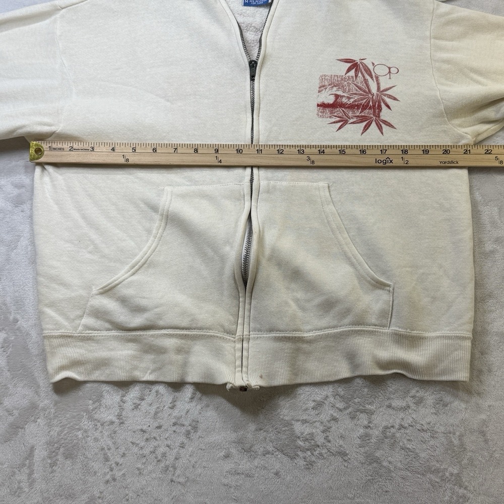 Vintage 80s OP Ocean Pacific Zip Hoodie USA Surf Skate Mens M Cream - Picture 8 of 9